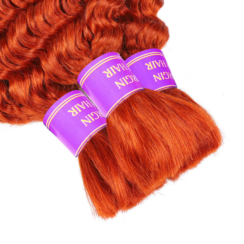 Ginger Bulk Human Hair For Braiding Deep Wave Human Hair Bundles No Weft Colored Human Bundles For Women Hair Extensions 100g