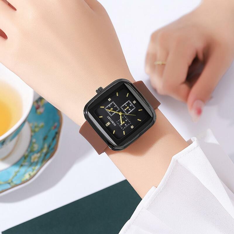 Square Dial Women Watch Elegant Ladies Quartz Watch with Rhinestone Decor Adjustable Silicone Strap High for Exquisite for Women
