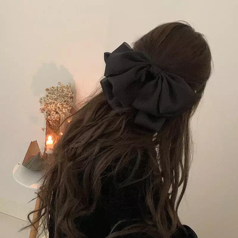 Женская заколка для волос с бантом, черная элегантная заколка большого размера, аксессуар для волос в Корейском стиле