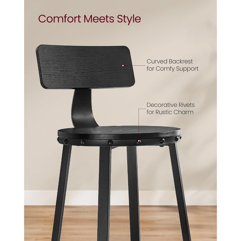 ชุดเก้าอี้สตูล2ชิ้นเก้าอี้บาร์ที่มีความสูงด้านหลังเก้าอี้บาร์พร้อมพนักพิงโครงเหล็กประกอบง่ายใน