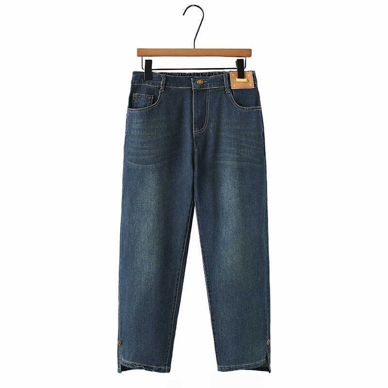 Женские прямые джинсы в форме груши, новинка весны и лета 2024, повседневные брюки до щиколотки с высокой талией и разрезом