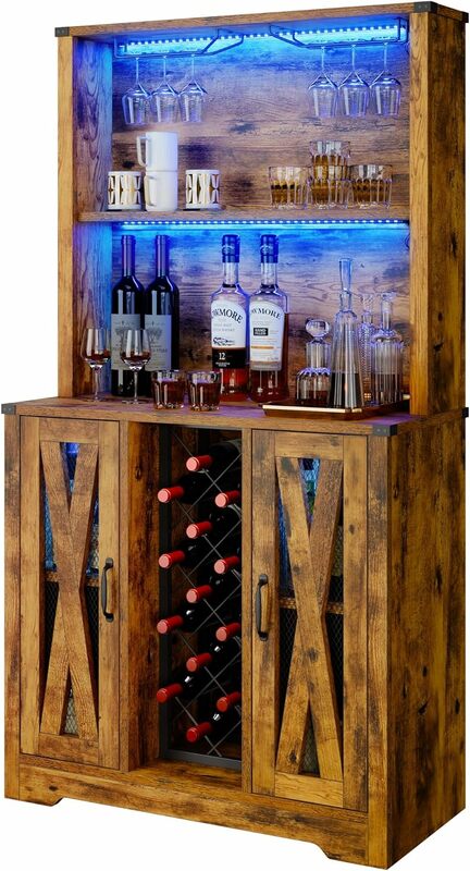 Bar Cabinets with LED Light, 65'' Tall Liquor Coffee Bar Cabinet with Storage, Buffet Wine for Kitchen, Dinning Room,Living Room