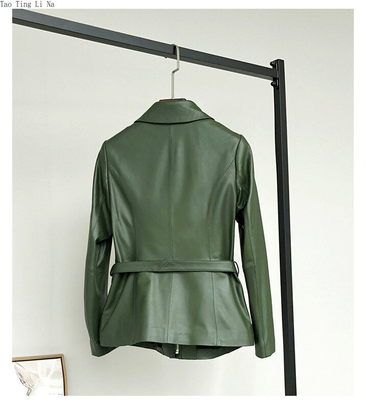 2023 Women New Genuine Sheepskin Leather Jacket Real Sheep Leather Windbreaker Waistband Slim Fit Coat F7