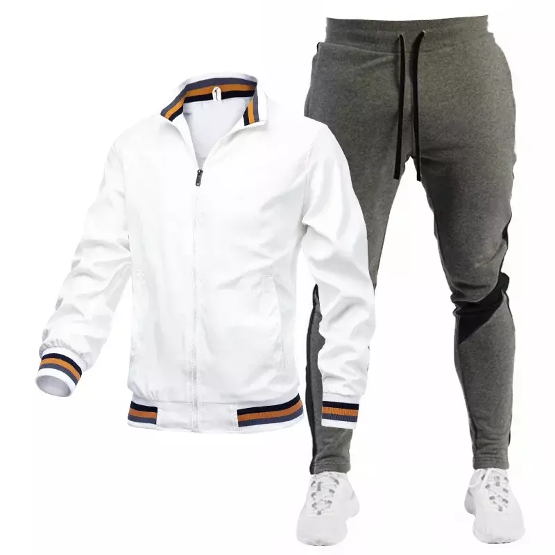 2023 Spring and Autumn Season New Street Running Sports Trend Men's Fashion Casual Jacket Spliced Print Long Sleeve Set