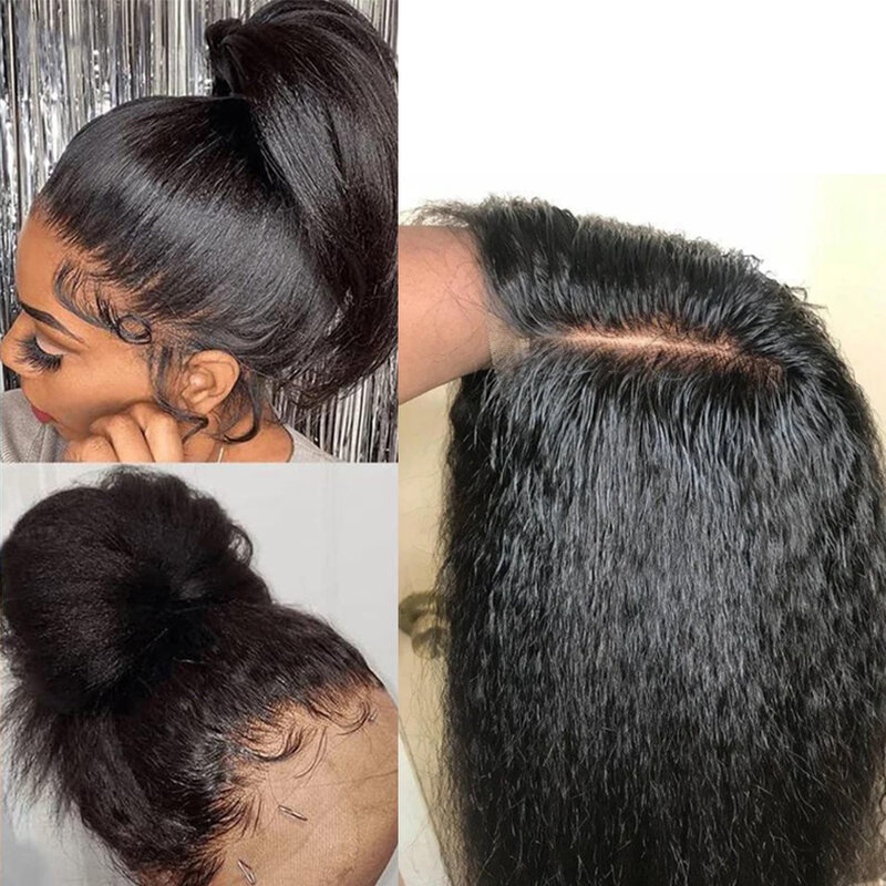 Wear To Go-Peluca de cabello humano 100% para mujer, postizo de cabello humano rizado con bordes rectos, 13X4 Yaki, corto, sin pegamento, con malla frontal HDLace