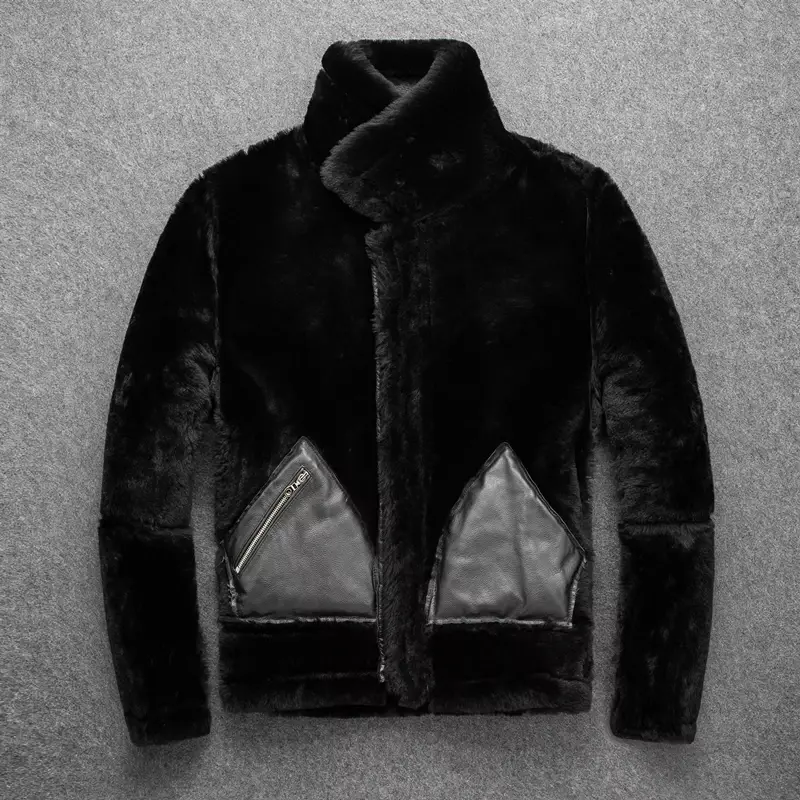 Abrigos de piel natural para hombre, chaqueta de piel auténtica de oveja Original, traje de vuelo, abrigo grueso de invierno, 2022