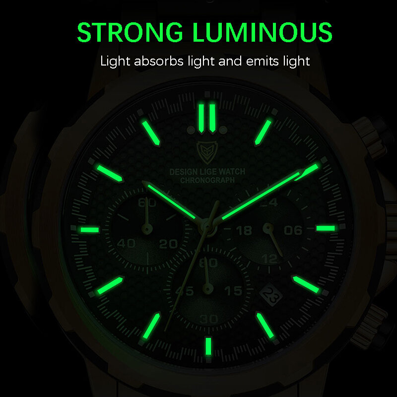 Часы наручные LIGE Мужские кварцевые, спортивные брендовые Роскошные водонепроницаемые полностью стальные, Лидер продаж