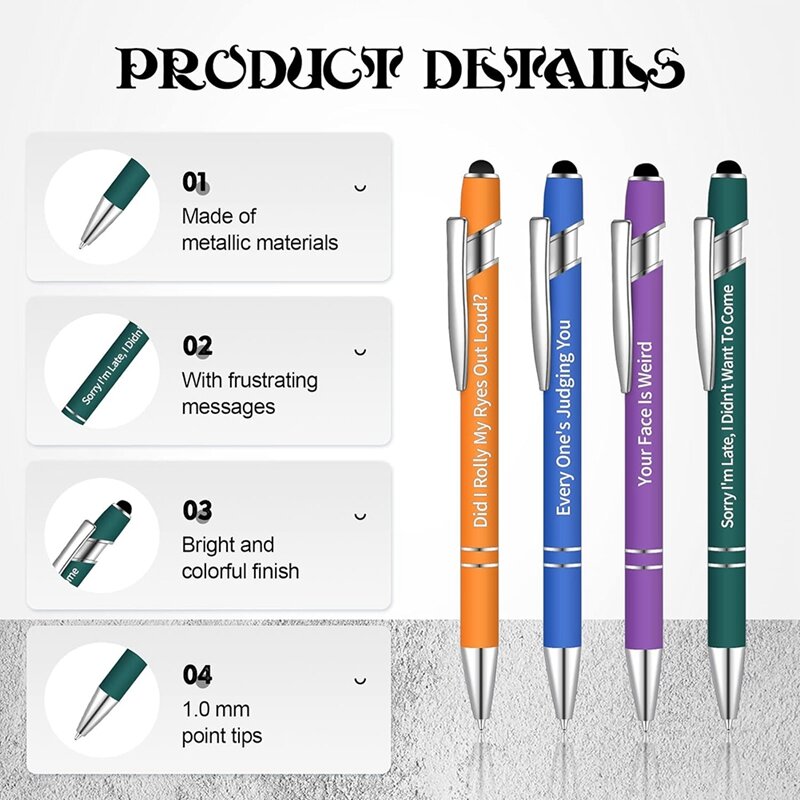 10PCS Funny Pens Kit Negative Quotes Ballpoint Pens Macaron Touch Stylus Pens For Office