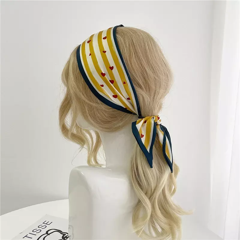 Women Silk Satin Hair Bands Scarf Skinny Neck Tie Fashion Print Fruit Ribbon Hand Bag Wirst Towel Headscarf Girl Foulard Echarpe