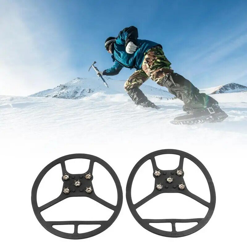 Strong Grip 5 Studs Anti-Skid Snow Ice Climbing Spikes Ice Grips Cleats Crampons Winter Climbing Anti Slip Shoes Cover Ice
