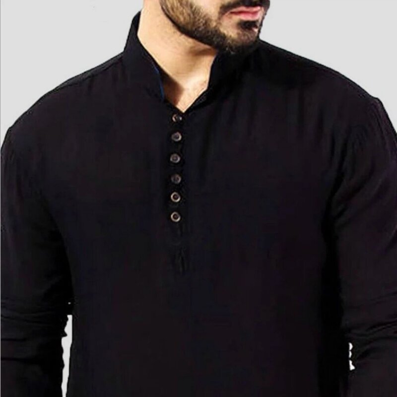 Arabic Style Fashion Simple Long Men's Shirt Kaftan 2023 Muslim Male Casual Loose Robe Fashion Summer Thin Jubba Thobe