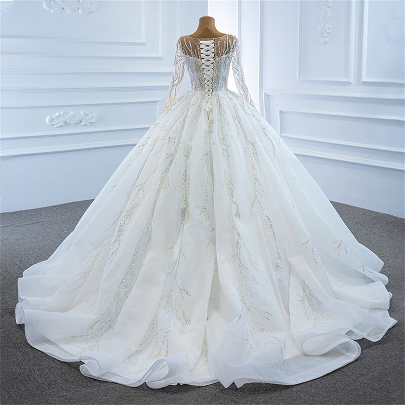 Luxury Shiny Sequins Appliques Illusion Ball Gown 2024 Wedding Dresses For Woman Sweep Train Bridal Gowns Vestidos De Novia