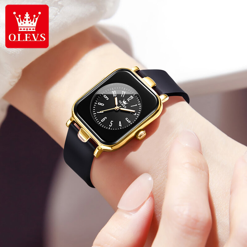 OLEVS Fashion Brand Women's Watches Silicon Tape Waterproof Quartz Watch Square Dial Digital Scale Origina Female Watch Luminous