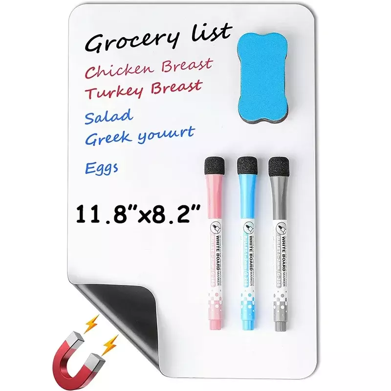 11.8 "x8.2" Inch Magnetic Dry Erase Whiteboard,Reusable Attaches To Refrigerator Kitchen and Other Magnetic Products White Board