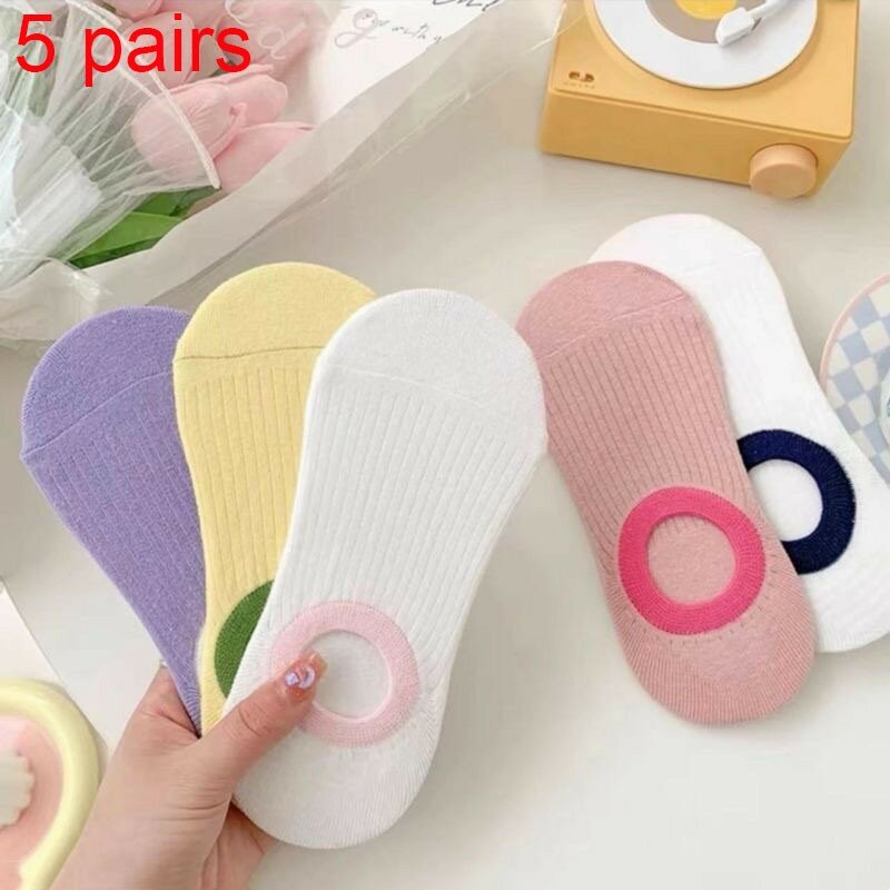 5 Pair Socks For Women Cute Fresh Candy Light Mouth Fashion Contrast Rib Women's Invisible Socks Ankle Socks CZ108