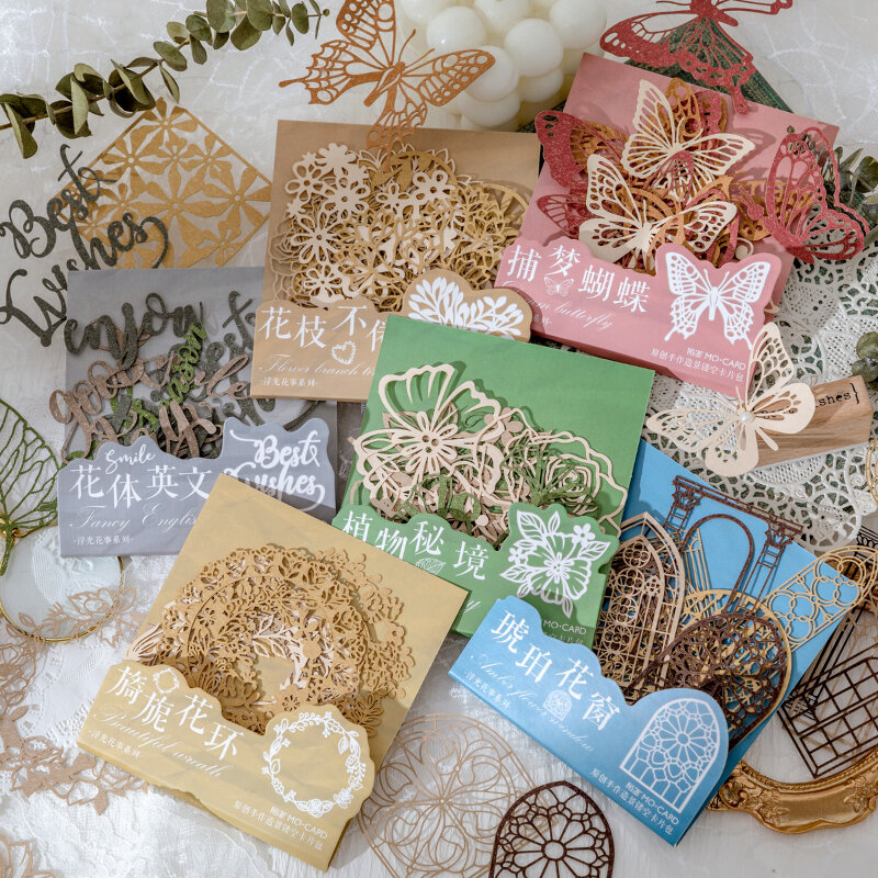 10 pezzi borsa per carte vuote farfalla pianta Huachuang inglese paesaggistica carta materiale carta conto creativo fai da te