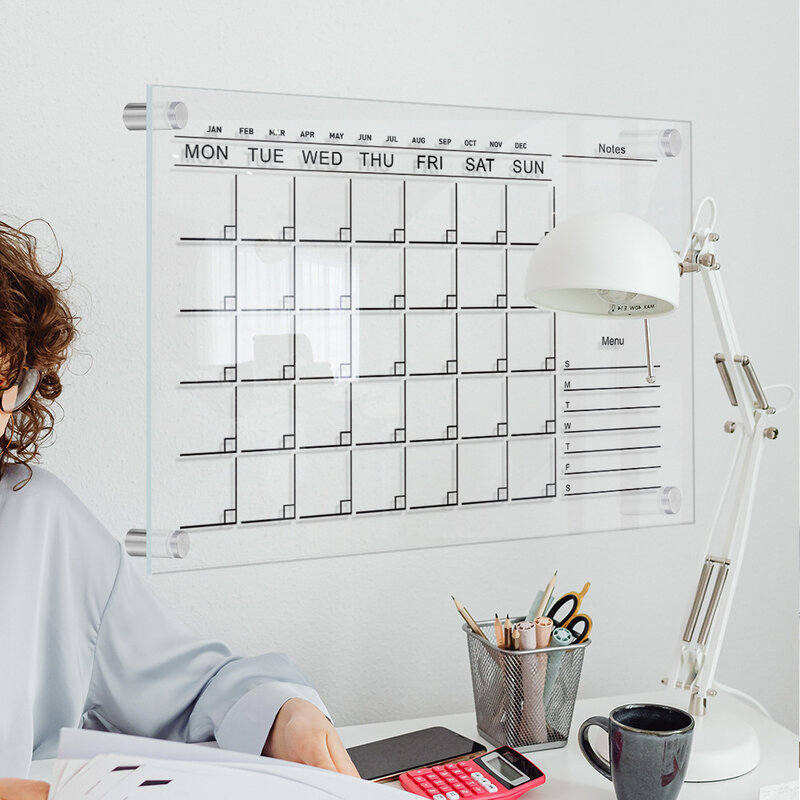 Papan Dry Erase untuk kulkas perencana mingguan akrilik papan kalender magnetik papan putih perencana untuk belajar merekam