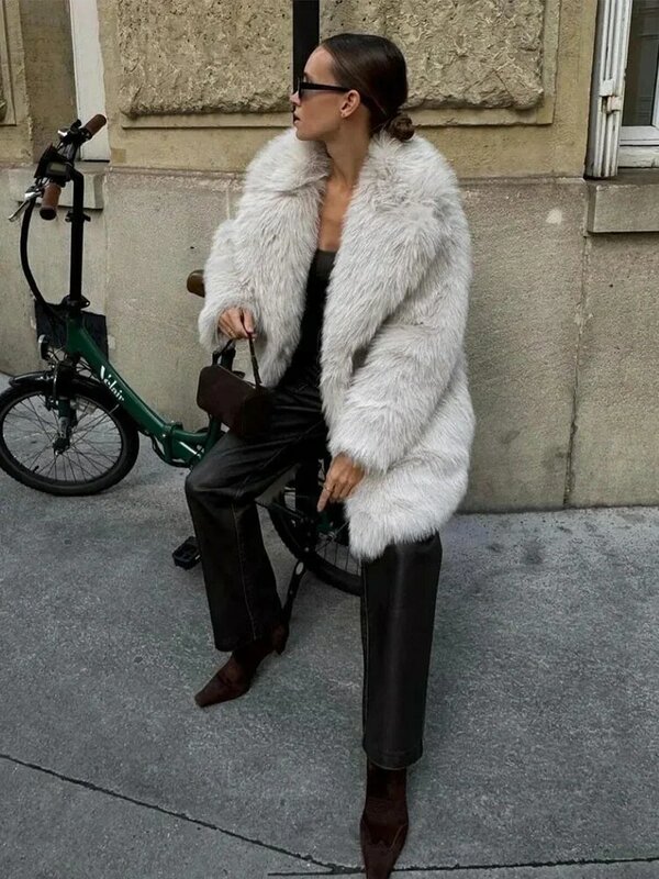 Chaqueta de piel sintética peluda de lujo para mujer, abrigo peludo de manga larga, abrigo grueso y cálido de alta calidad para invierno