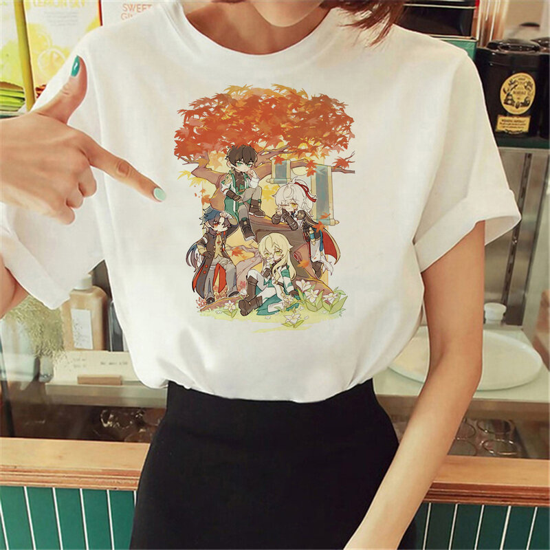 Honkai camiseta de riel de estrella para mujer, camiseta japonesa de cómic, ropa divertida para mujer