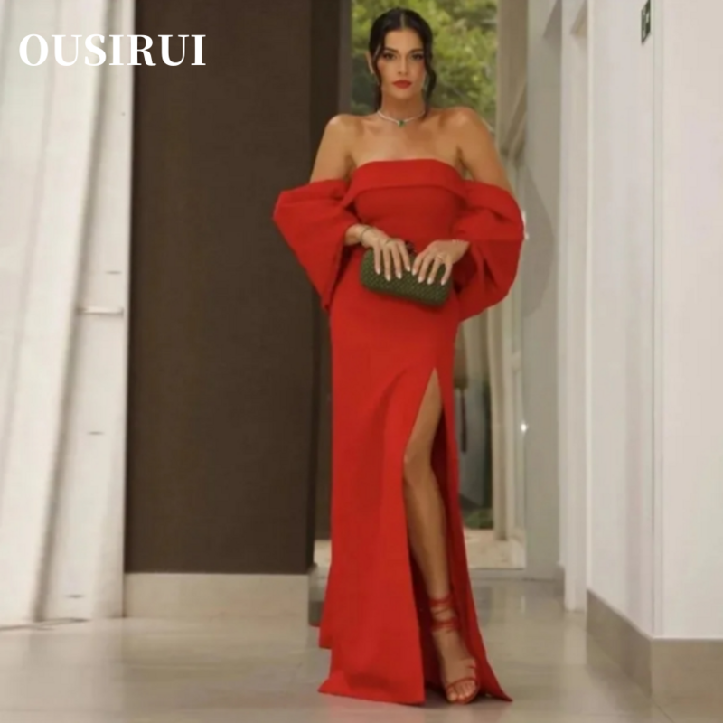 Boczne rozcięcie suknia dla gościa weselnego szata z odkrytymi ramionami 2024 proste balowe seksowne czerwone suknie wieczorowe syrenki dla kobiet suknie przedsionek