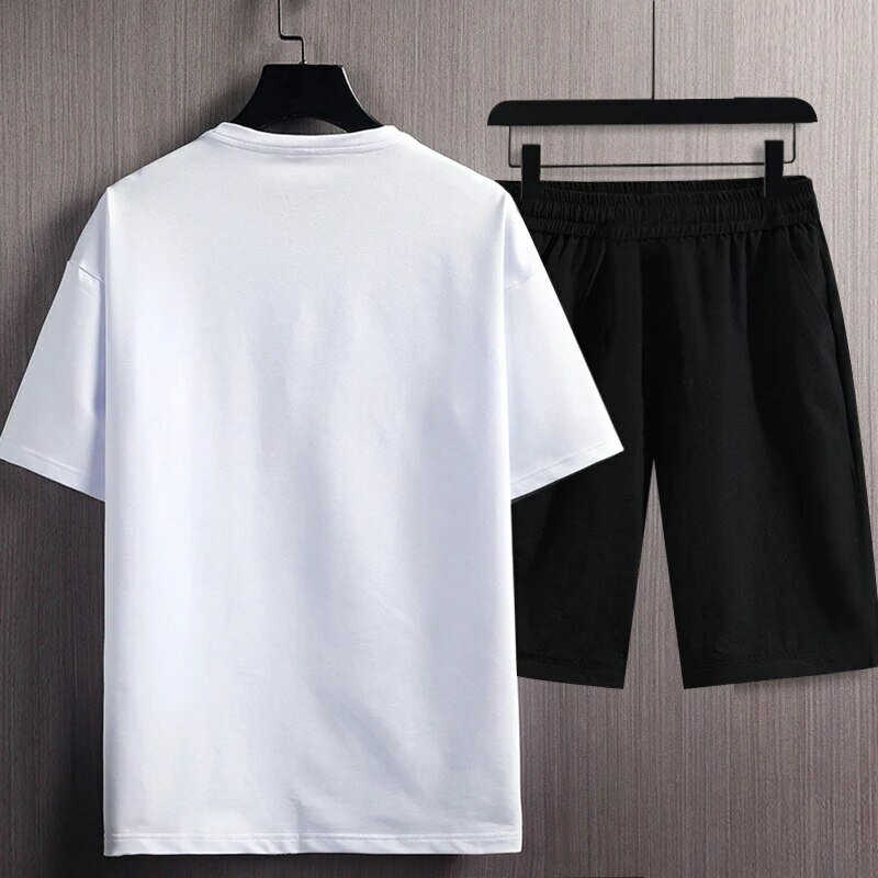 Kurzarm-T-Shirt-Set für Männer neu Sommer City Print Modetrend Slim-Fit Plus Size Sport zweiteiliges Set