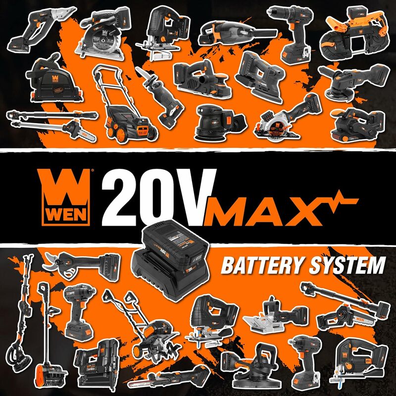 WEN-Lixadeira Drywall sem fio sem escova com velocidade variável, bateria e carregador 20V Max 5,0 Ah, 20409