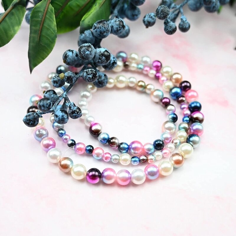 1 Box Elegant ABS Pearl Beads Set 4/6/8/10mm Round Changing Color Loose Spacer Bead with Hole for Knitting DIY Bracelet Necklace