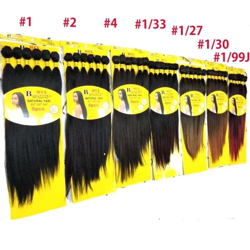 6 bundel ekstensi rambut sintetis Natural Yaki, rambut lurus untuk wanita, bundel sintetis ekstensi dengan penutup
