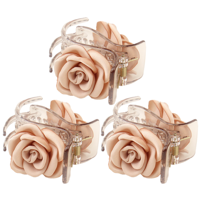 3 Pcs Rose Hair Claw Clips for Women Thin Accessories Teen Girls Cloth Flower Miss