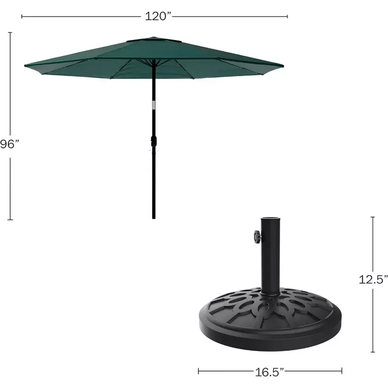 기울기가 있는 파티오 우산, 태양 LED 조명 햇빛가리개, 데크 파라솔 마당 야외 화물 무료, 19lb 무게 베이스, 10 피트