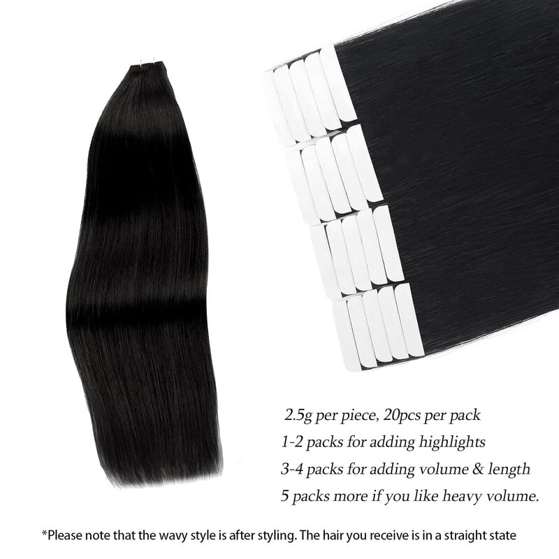 Прямые ленты для наращивания волос, 100% клейкие человеческие волосы, сменная бесшовная лента для наращивания волос, 20 шт./50 г, для женщин, 22 24 26 дюймов