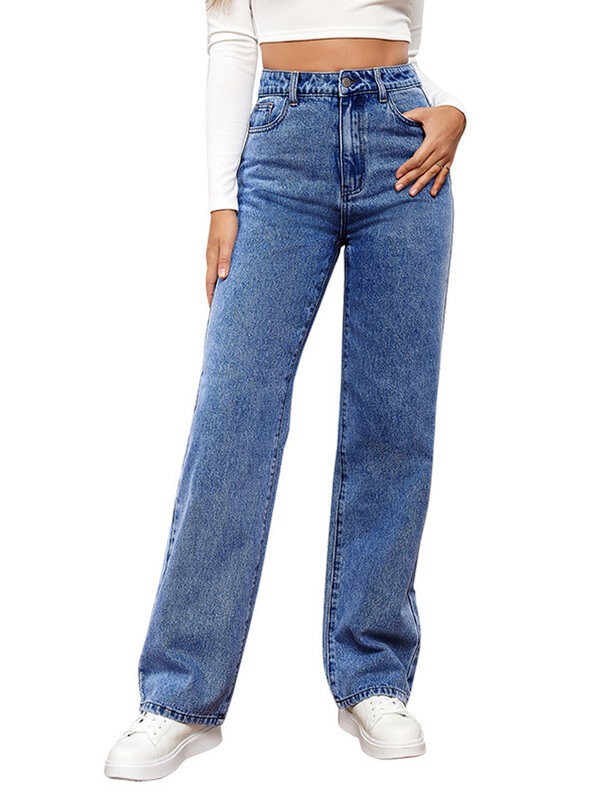 Pantalones vaqueros azules para mujer, Leggings de cintura alta, ropa de calle básica, Verano