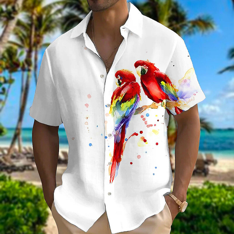 New 2023 summer shirt Hawaii short-sleeved shirt 3D printed animal bird men's and women's beach travel casual oversize shirt 5XL