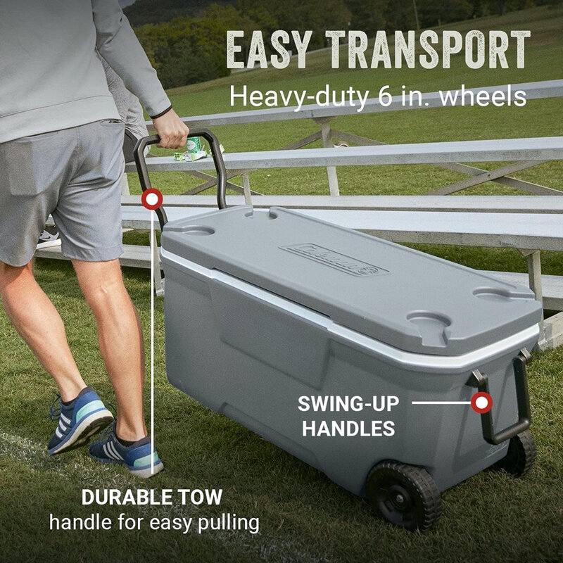 Cooler Insulated Portable with Heavy Duty Wheels, Leak-Proof Wheeled Cooler with 100+ Can Capacity, ‎100 QT Cooler, Neveras