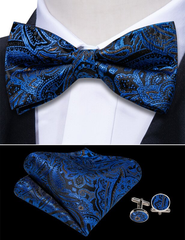Barry Wang Cummerbund azul marinho para homens, gravata borboleta de seda, conjuntos de abotoaduras quadradas, Paisley clássico, acessórios masculinos, festa de casamento, 1031