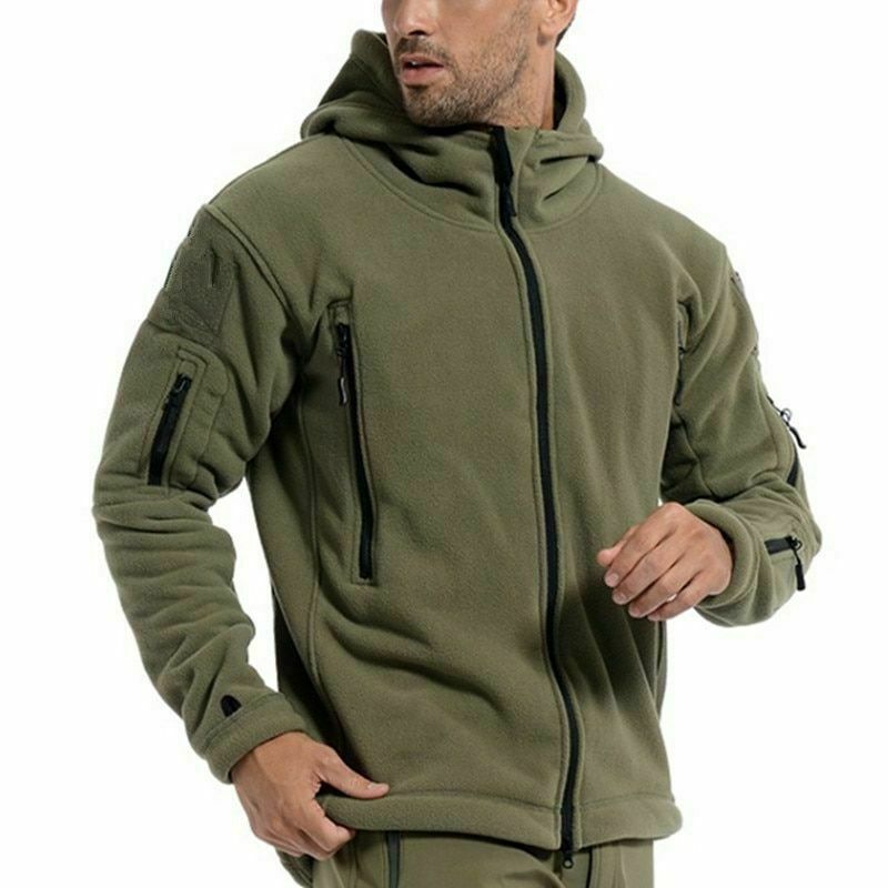 Abrigos con capucha para senderismo al aire libre para hombre, chaqueta de lana deportiva táctica militar cálida con múltiples bolsillos