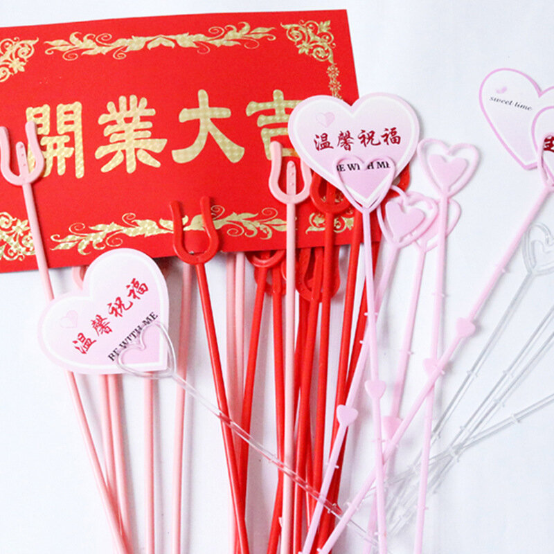 Multi-Purpose Plastic Heart Shaped Titular do Cartão, Flor, Mensagem, Clip, Arranjo Bouquet, Decoração da Festa de Casamento, 80pcs