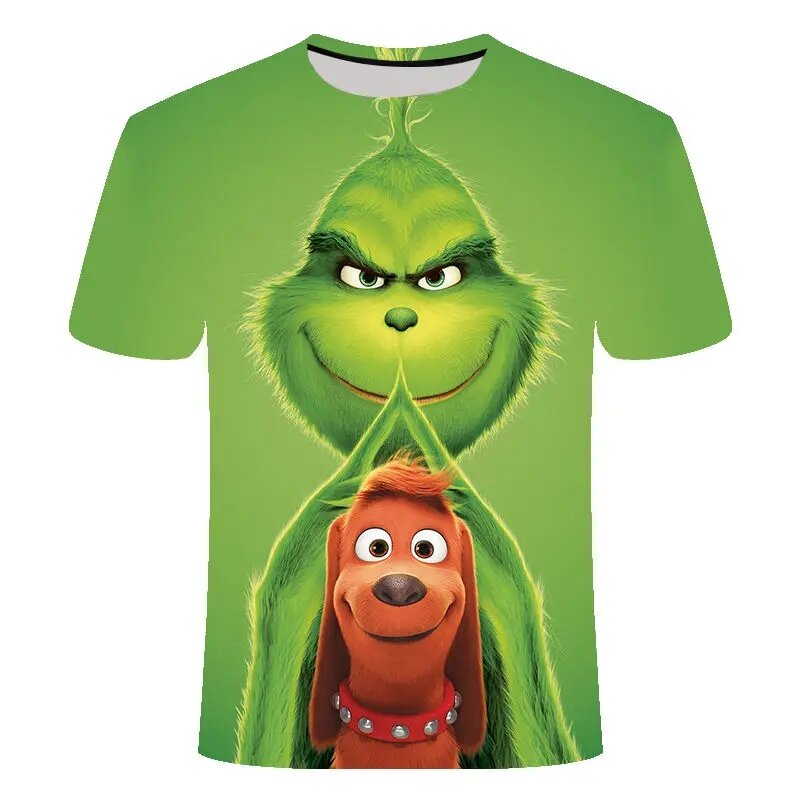 Disney-camiseta Grinch para meninos e meninas, blusa com decote em o, esportes ao ar livre, casual, rua, presente, verão