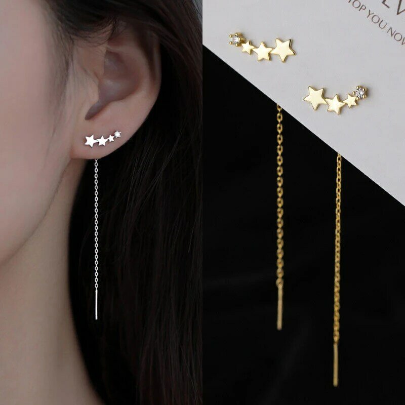 LATS tendance Long fil gland fil chaîne escalade étoile cœur perles pendentifs boucles d'oreilles pour femmes boucles d'oreilles droites suspendues bijoux