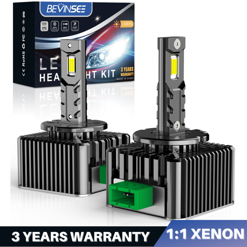 Bevinsee-bombillas LED para faros delanteros de coche, lámpara de repuesto para HID Xenon, D3S, D1S, D1S, D2S, D5S, D1R, D2R, D3R, 70W, 6000K