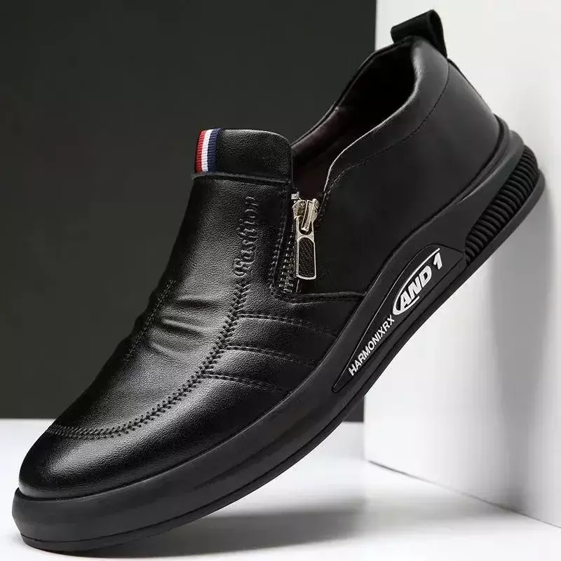 2024 Men's Casual Shoe Soild Color Zip Loafers Brand Designer Comfortable Sneakers Men Business Moccasins Outdoor Driving Shoes