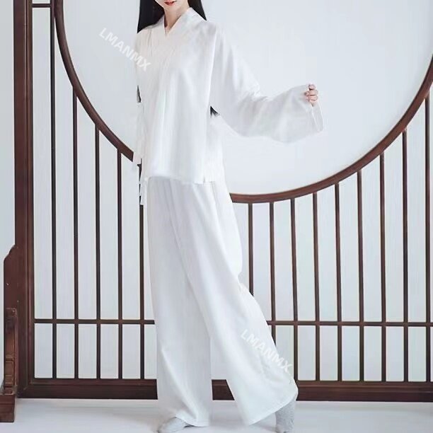 Hanfu Chinese Ming Dynasty Traditional Round Collar Robe Lining Original White Inner Wear Clothing Taoist Robe Lingerie Costume