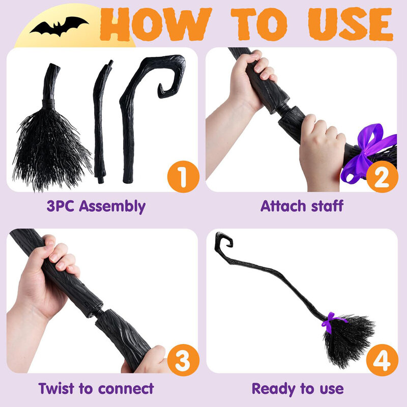 Halloween Witch Broom Decorations Magic Plastic Scary Prop Cosplay Suitable For Festival Parties Or Masquerade Costume Events