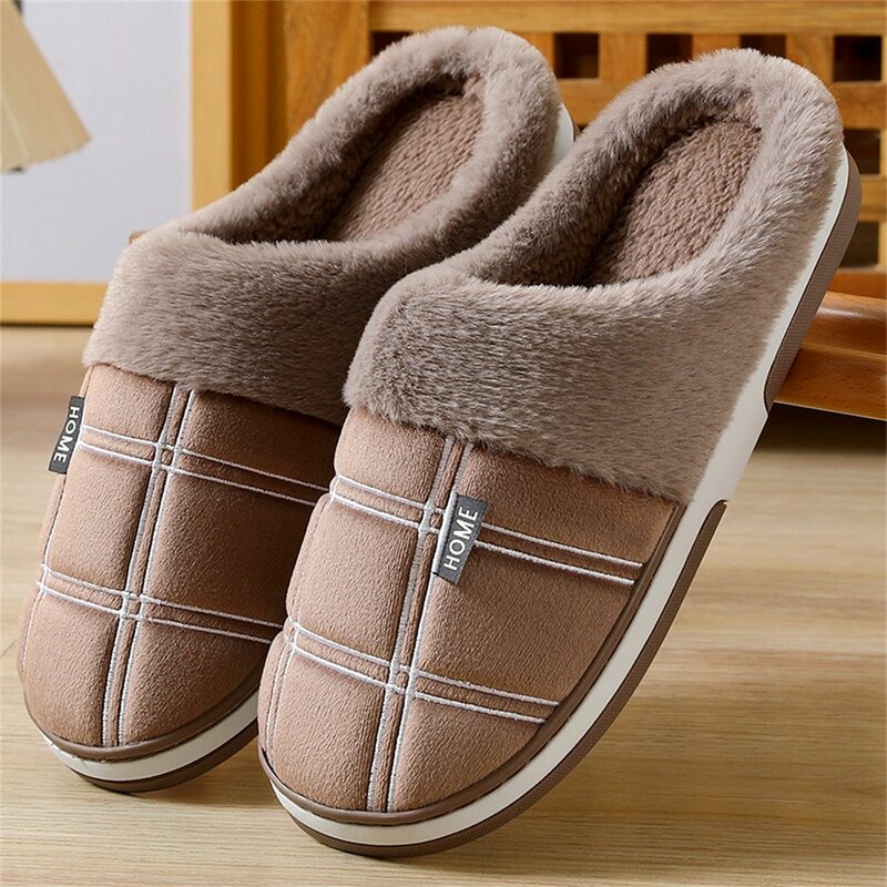 Plaid Men Shoes Winter Slippers Suede Gingham Plush Velvet Indoor Shoes for Men Warm Home Slippers 2024 Non Slip Male slipper