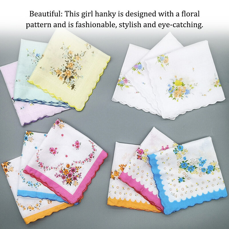 Retro impressão estética lenço de algodão 10 pçs lenço antigo floral bordado lenço hankie hortelã flores aleatórias