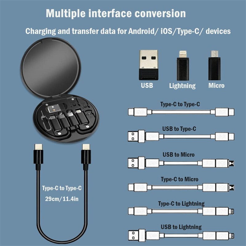 Kit d'adaptateur de charge rapide pour iPhone 14, 13, 12 Pro, convertisseur OTG, boîte de rangement multiple, 60W, type-c vers micro USB vers éclairage
