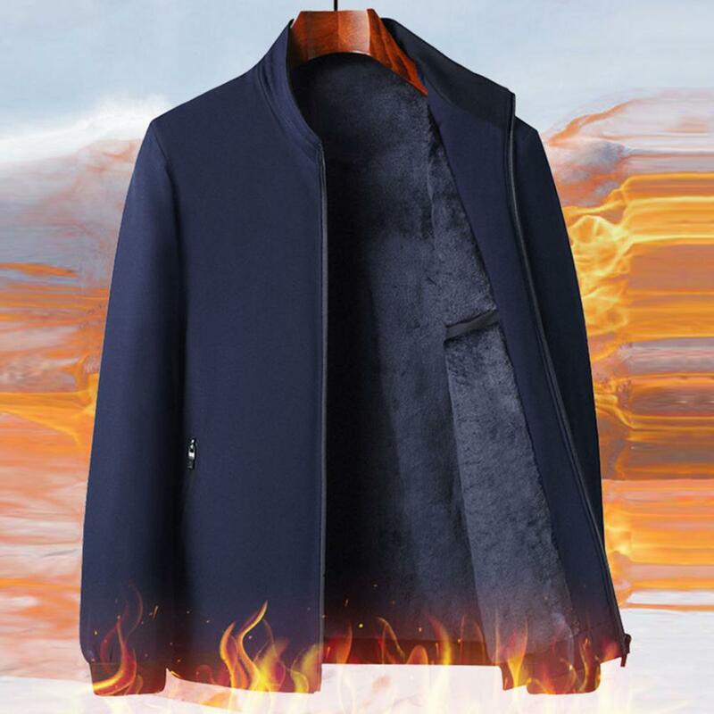Мужская куртка с флисовой подкладкой, плотные теплые мужские зимние куртки, однотонная верхняя одежда с флисовой подкладкой и воротником-стойкой для максимального комфорта