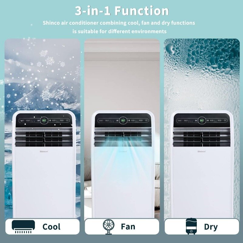 Shinco 10,000 BTU Portable Air Conditioner, Portable AC Unit with Built-in Cool, Dehumidifier