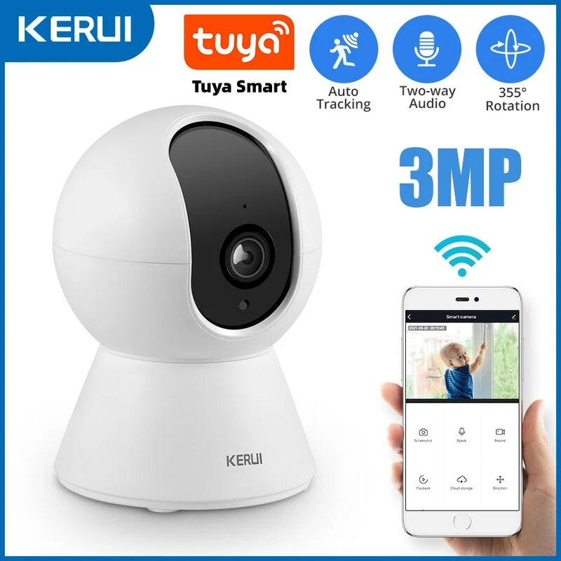 Умная мини-камера видеонаблюдения KERUI 3MP Tuya с Wi-Fi и автослежением
