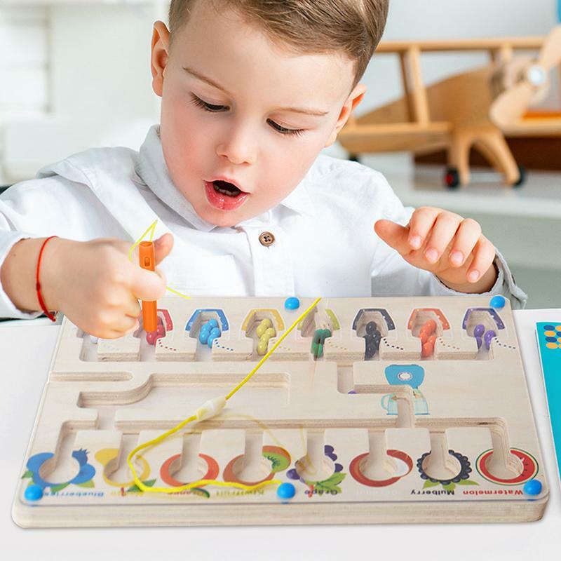 Papan labirin magnetik mainan Montessori, mainan labirin, permainan Magnet, papan Puzzle, mainan Motor halus, teka-teki buah